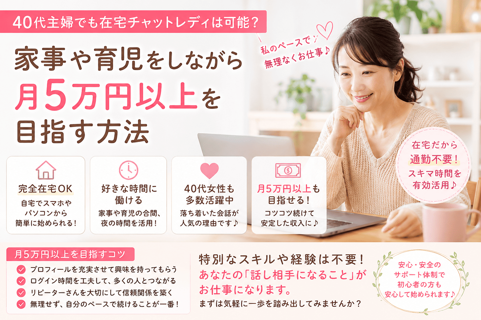 40代主婦でも在宅チャットレディは可能?家事や育児をしながら月5万円以上を目指す方法